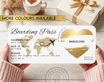 Personalised Scratch Reveal Boarding Pass, Surprise Holiday Ticket, Travel Reveal Card for birthday, anniversary, 18th 21st 30th 40th 50th