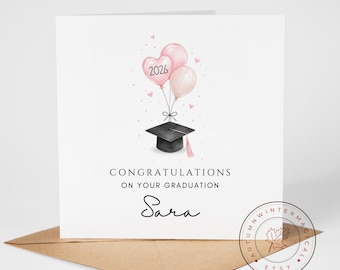 Personalised graduation card 2026, daughter son, granddaughter grandson, best friend, class of 2026, graduation gift, pink gold