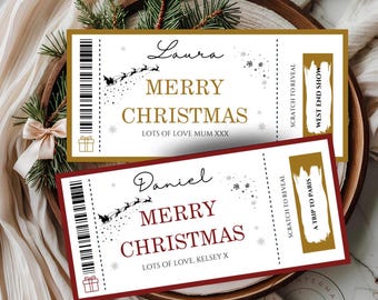 Personalised Christmas scratch reveal ticket voucher, scratch card gift for mum dad, son daughter, Family, personalised xmas present