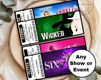 Personalised theatre ticket reveal, surprise birthday gift, showtime concert event ticket, any show, musical event voucher for Christmas