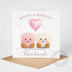 Personalised marshmallows birthday card, custom name any age recipient, daughter granddaughter niece friend card, for her