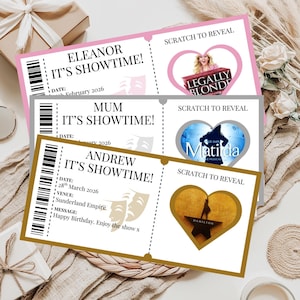 Personalised theatre ticket scratch card reveal, Surprise scratch reveal showtime ticket, scratch reveal for a surprise gift, concert, panto bild 2