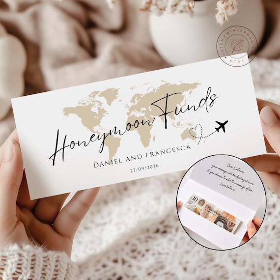 Wedding money envelope, personalised wedding money wallet, honeymoon funds, personalised wedding gift