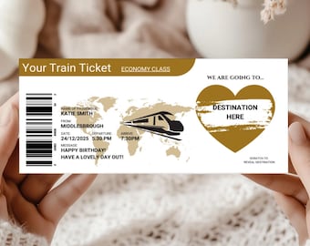 Personlalised train ticket, surprise scratch to reveal card for a holiday, birthday gift, anniversary, hen do voucher, rail card,