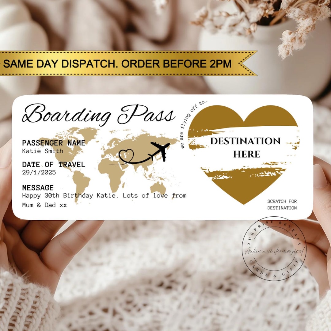 Personalised Holiday Boarding Pass, Scratch to Reveal Surprise, Holiday ...