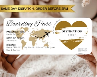 Personalised holiday boarding pass, scratch to reveal surprise, holiday birthday gift, scratch card destination reveal