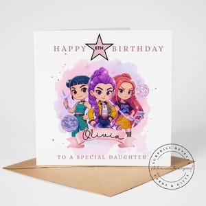 Personalised k-pop birthday card for daughter, granddaughter, any age, any recipient, 5th 6th 7th 8th 9th birthday, k-pop demon hunters