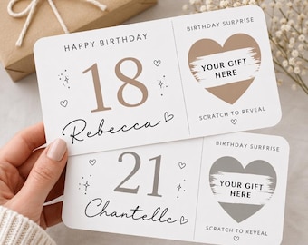 Personalised 18th 21st birthday scratch to reveal voucher, surprise reveal birthday gift, special birthday present, holiday, day trip, spa