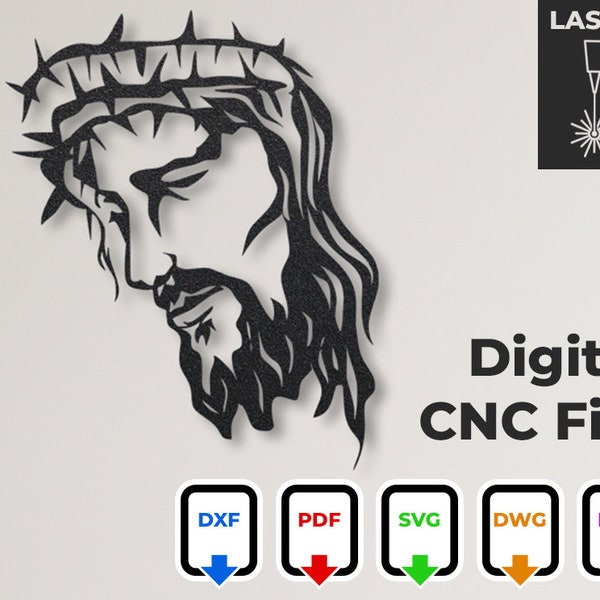 Jesus Face design for cnc laser - Christian religion perfect for home decor, office wall. For cutting and carving in wood,metal