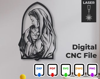 Virgin Mary Jesus Mother for cnc laser - Christian religion perfect for home decor, office wall. For cutting and carving in wood,metal