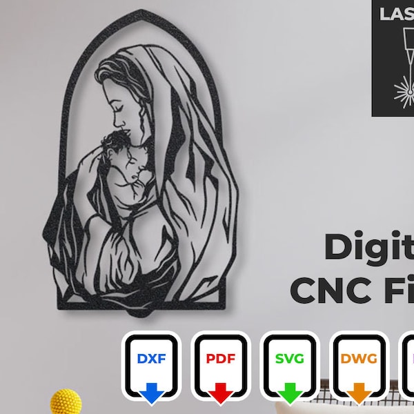Virgin Mary Jesus Mother for cnc laser - Christian religion perfect for home decor, office wall. For cutting and carving in wood,metal