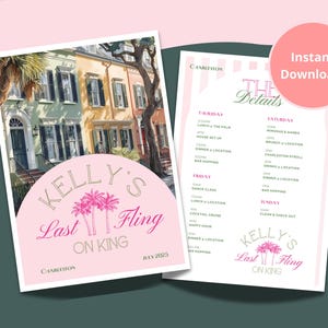 Charleston Bachelorette Reiseplan Vorlage | Bearbeitbarer Wochenendplan | Digitaler Download | Canva Vorlage