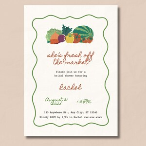 Farmer&#39;s Market Bridal Shower Invitation: Editable Canva Template (Digital Download)