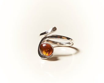 Silver ring with amber artisanal jewelry and amber ring handmade amber ring minimalist style ring