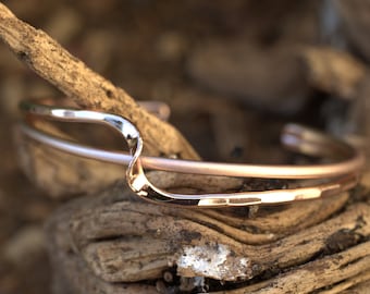 Hammered rose gold plated bracelet, Double Link of Love, rose gold jewelry