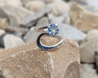 Dainty blue topaz ring minimalist silver ring December birthstone jewelry simple and elegant gift for her