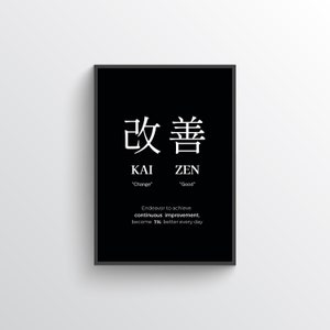Kaizen Philosophy Definition Poster, Minimalist Printable Wall Art, Japanese Philosophy Motivational Inspirational Self-Improvement Print