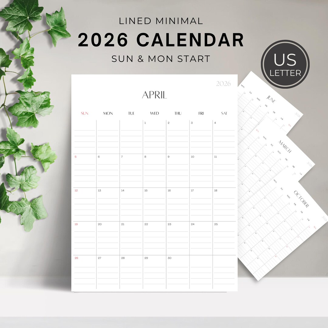 Printable 2026 Planner, Lined PDF, US Letter Size, Vertical Calendar ...