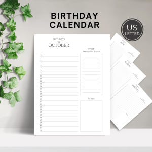 Digital Download Perpetual Calendar, Everlasting Birthday Tracker, Printable Anniversary List, Celebration Wall Calendar, US Letter Size