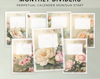 Printable Monthly Planner Covers PDF, 12 Floral Divider Pages A4 A5, Binder Inserts