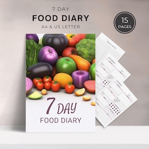 7 Day Food Diary Printable, Calorie Tracker, Instant Download, Daily Food Log, Healthy Eating