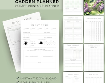 Printable Gardening Planner, Garden Journal, Plant Organizer, Instant Download PDF, Seasonal Checklist, 2 Sizes