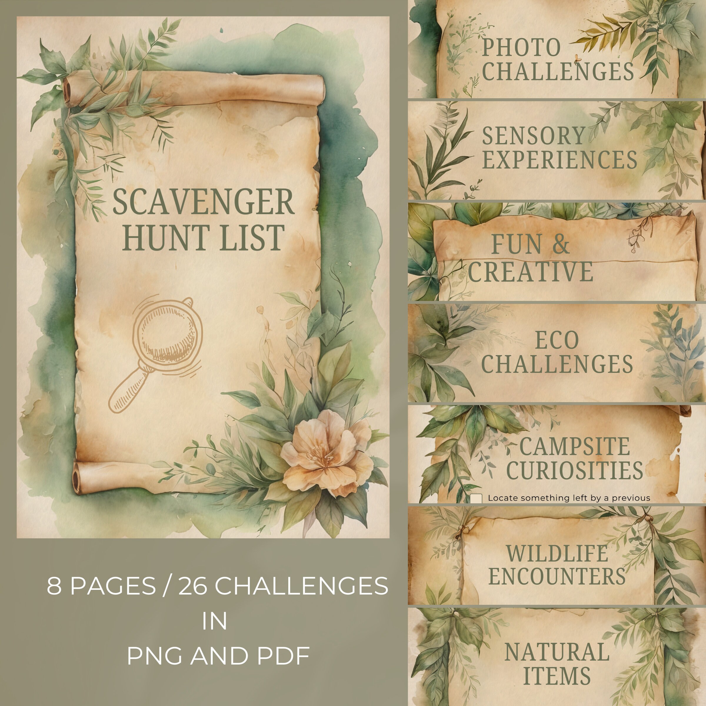 Printable Scavenger Hunt Cards, Instant Download, Camping Activities, Outdoor Nature Walk ...