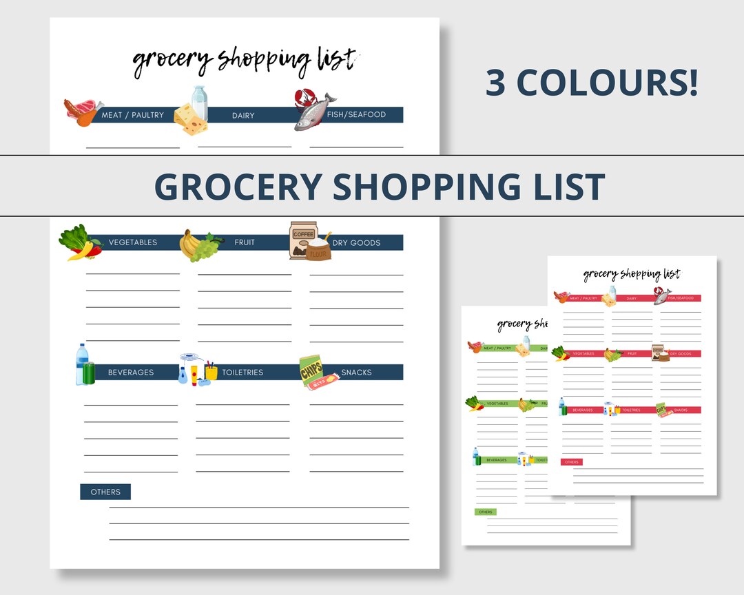 Grocery Shopping Checklist, Meal Planner, Printable PDF and PNG, Low ...