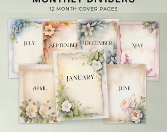 Vintage Floral Planner Dividers Set, A4/A5, Instant Download, Printable Flower Decorations, Monthly Covers