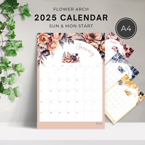 2025 Floral Calendar Printable: Monthly Planner, A4 Portrait (PDF Download)