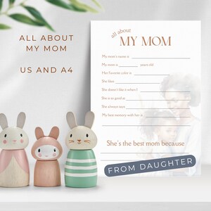 All About My Mom Printable PDF, Fill in the Blank, Mothers Day Gift, Last Minute, From Daughter, I Love My Mom