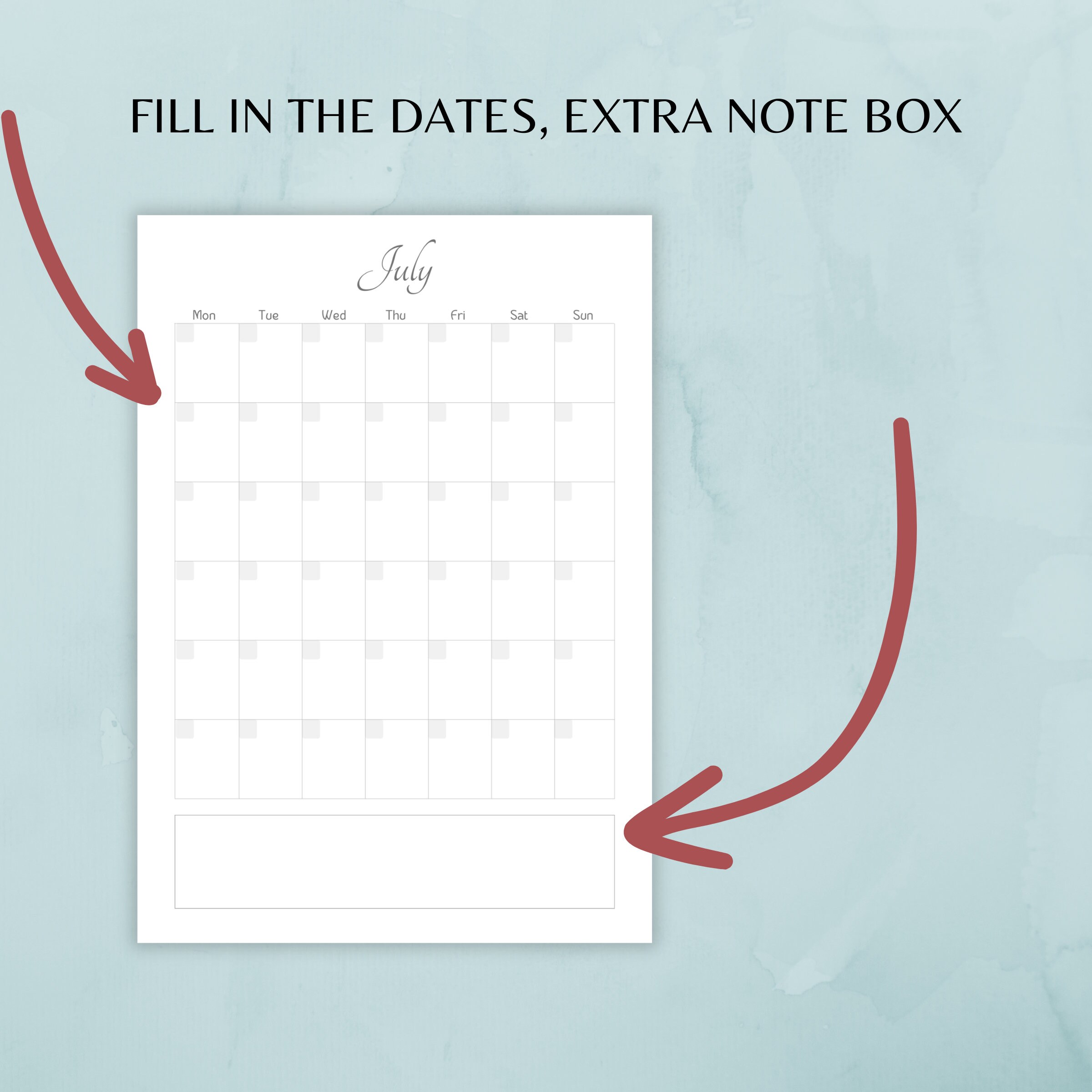 A4 Size Blank Calendar Printable, Undated Monthly Planner, 5 Color ...