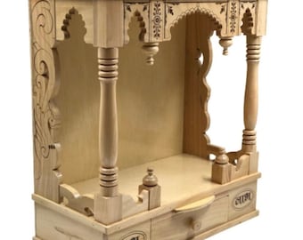 手彫りの木製寺院（マンディール）、家庭用プージャ（高さ45cm）