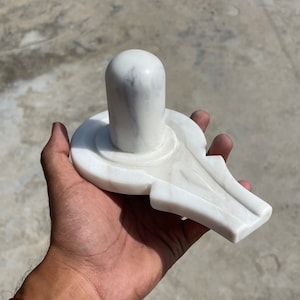 White Marble Shivling, Hand carved Big size shivling 18cm, Shiva Lingam for home Pooja