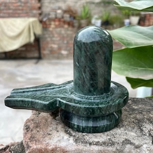 Hand carved Antique Green stone Shivling 11cm for home pooja, Shiv lingam, shivling for abhishek, Shiva Statue