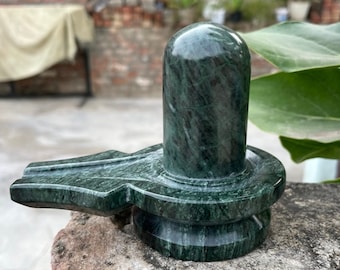 Shivling de piedra verde antigua tallada a mano de 11 cm para pooja en el hogar, Shiv lingam, shivling para abhishek, estatua de Shiva