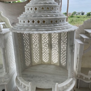 Best quality White Marble Round Temple for home, White Modern shrine for home pooja, with customisation