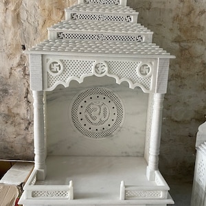 Small Beautifully Hand Carved Makrana Marble Temple for home, white Mandir, pooja ghar
