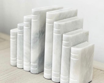 Sujetalibros de mármol blanco con forma de libro, juego de 2 sujetalibros, estantería moderna de último diseño