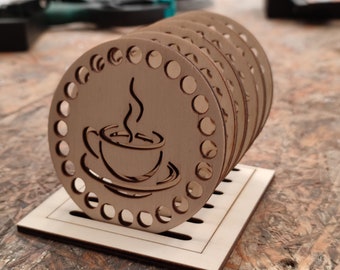 Juego de 6 posavasos de madera con soporte cortado con láser - Decoración de mesa - Múltiples diseños