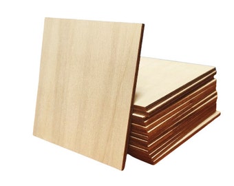 Cuadrado de madera contrachapada de álamo de 10x10 cm vendido en paquetes de 10 - espesor 3 mm - calidad B/BB - Para corte y grabado por láser o bricolaje