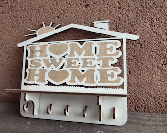 Llavero de pared en contrachapado de álamo, cortado y grabado con láser - 2 diseños a elegir (casa y pájaros) decoración de entrada