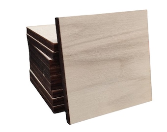 Cuadrado de madera contrachapada de álamo de 10x10 cm vendido en paquetes de 10 - espesor 8 mm - calidad B/BB - Para corte y grabado por láser o bricolaje