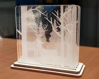 Posavasos navideños grabados con láser - Set de 4 en PMMA con soporte de madera para decoración de mesa - Fiesta de fin de año