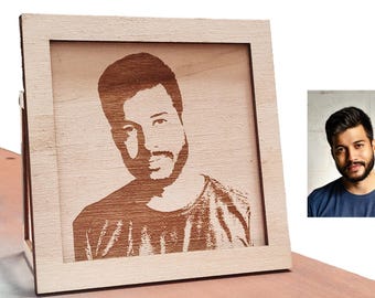 Foto personalizada con marco de madera grabada con láser - Regalo personalizado para ofrecer - Decoración interior - Dimensiones 12x12cm