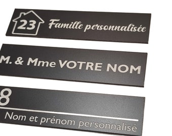 Placa de buzón personalizada en ABS bicolor blanco y negro - 10 x 2,5cm - Varios modelos - Número de dirección, nombre y apellidos
