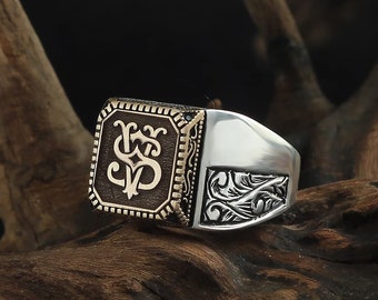 925 Sterling Silver Handmade Personalized Men's Custom Signet Ring, Handmade Engraved Men Silver Ring, Handcrafted Customizable Letter Ring