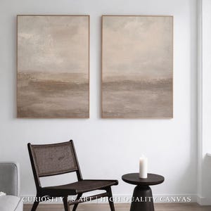 Set of 2 Neutral Brown Abstract Canvas Wall Art,Minimalist Mocha Beige Landscape Diptych, Modern Large Wall Decor for Living Room CA-175