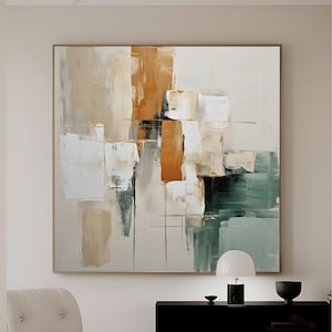 Modern Abstract Canvas Wall Art,Neutral Beige & Green Painting,Contemporary Framed Canvas,Minimalist Artwork,Oil Painting Original CA-4