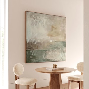 Abstrakt landskapsväggkonst, beige salviagrön neutral utskrivbar målning, minimalistisk Wabi-Sabi höstdekor, modern digital nedladdning 1-131
